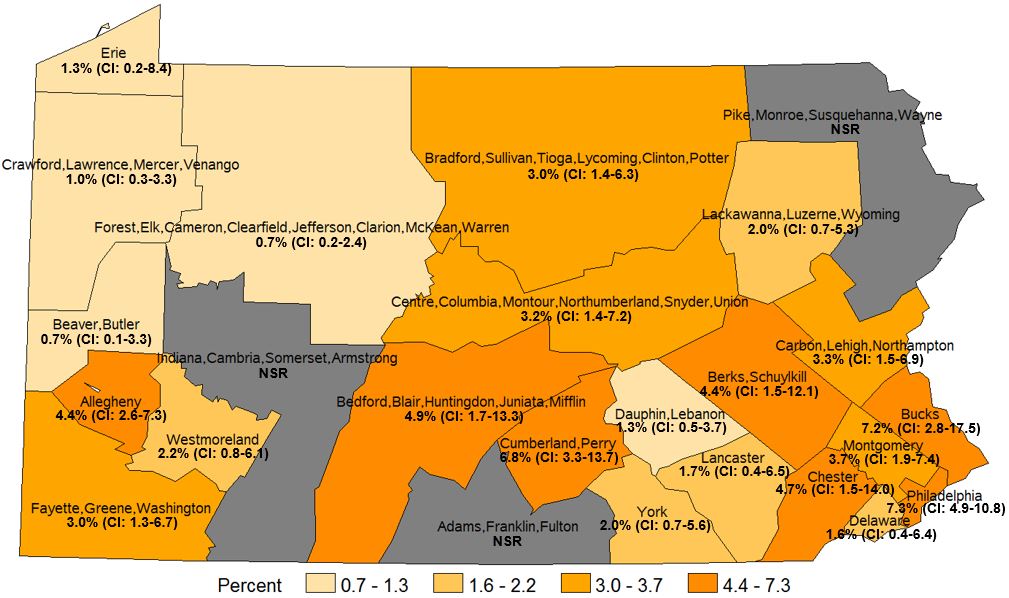 Considered to be Lesbian, Gay or Bisexual, Pennsylvania Health Districts 2016